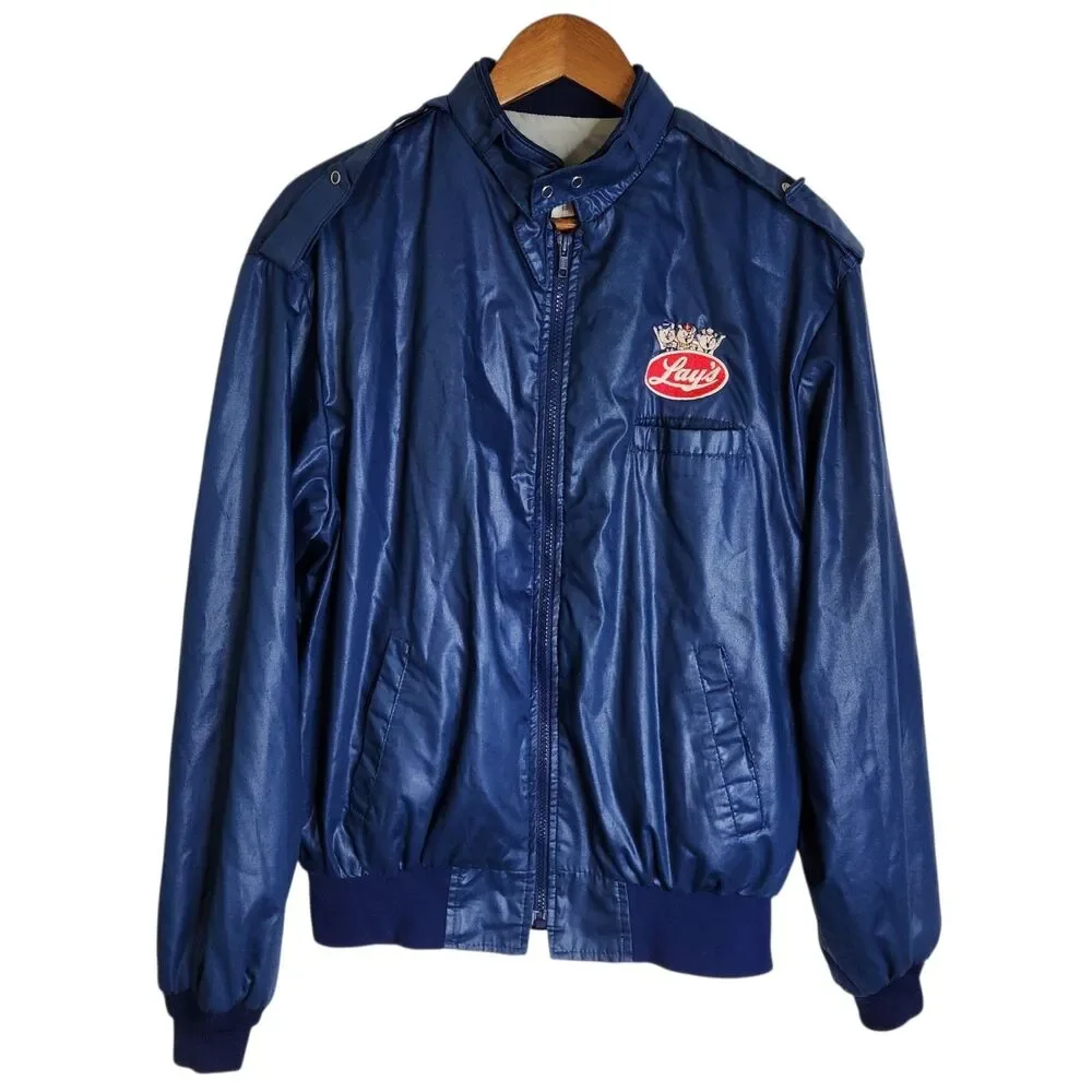 Vintage 80s Whang Sports Apparel Lay's Embroidered Blue Racer Jacket Sz L USA